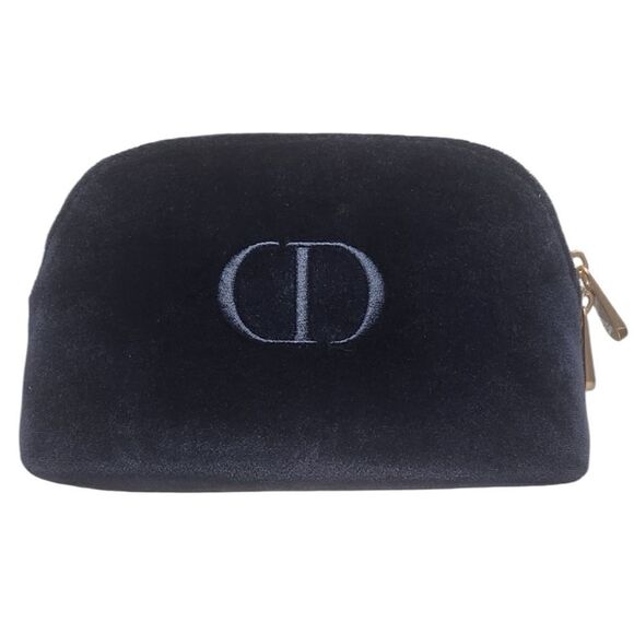 DIOR NEW Trousse Pouch Make Up Bag Navy Blue Velvet CD Logo Gold Zipper Trim - Picture 5 of 11